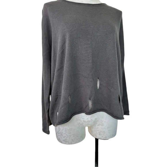 Planet Gray Sweater Holey Moley Pima Cotton Tencel Long Sleeve Intentional Holes - Picture 2 of 13